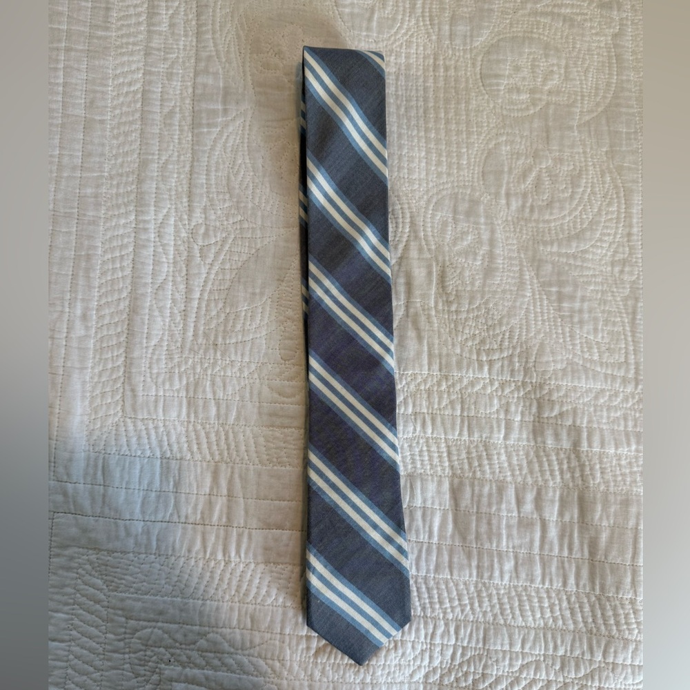 NWOT J.Crew Blue/Grey/White Striped Cotton and Silk Tie Size: OS